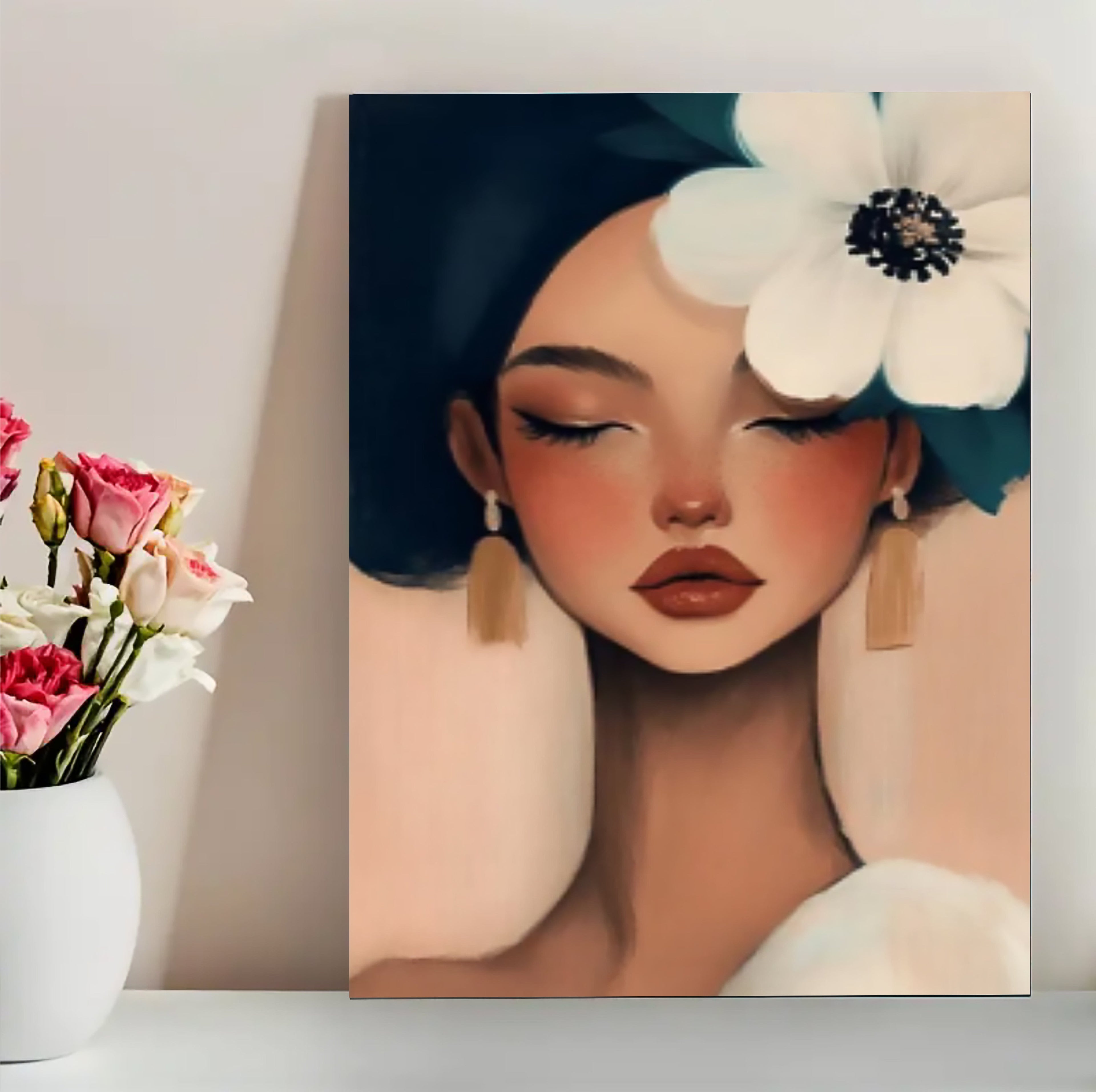 12x16 Boho Woman  Canvas Art – Contemporary Portrait Print for Gallery Wall & Studio | Tin & Time #F5005