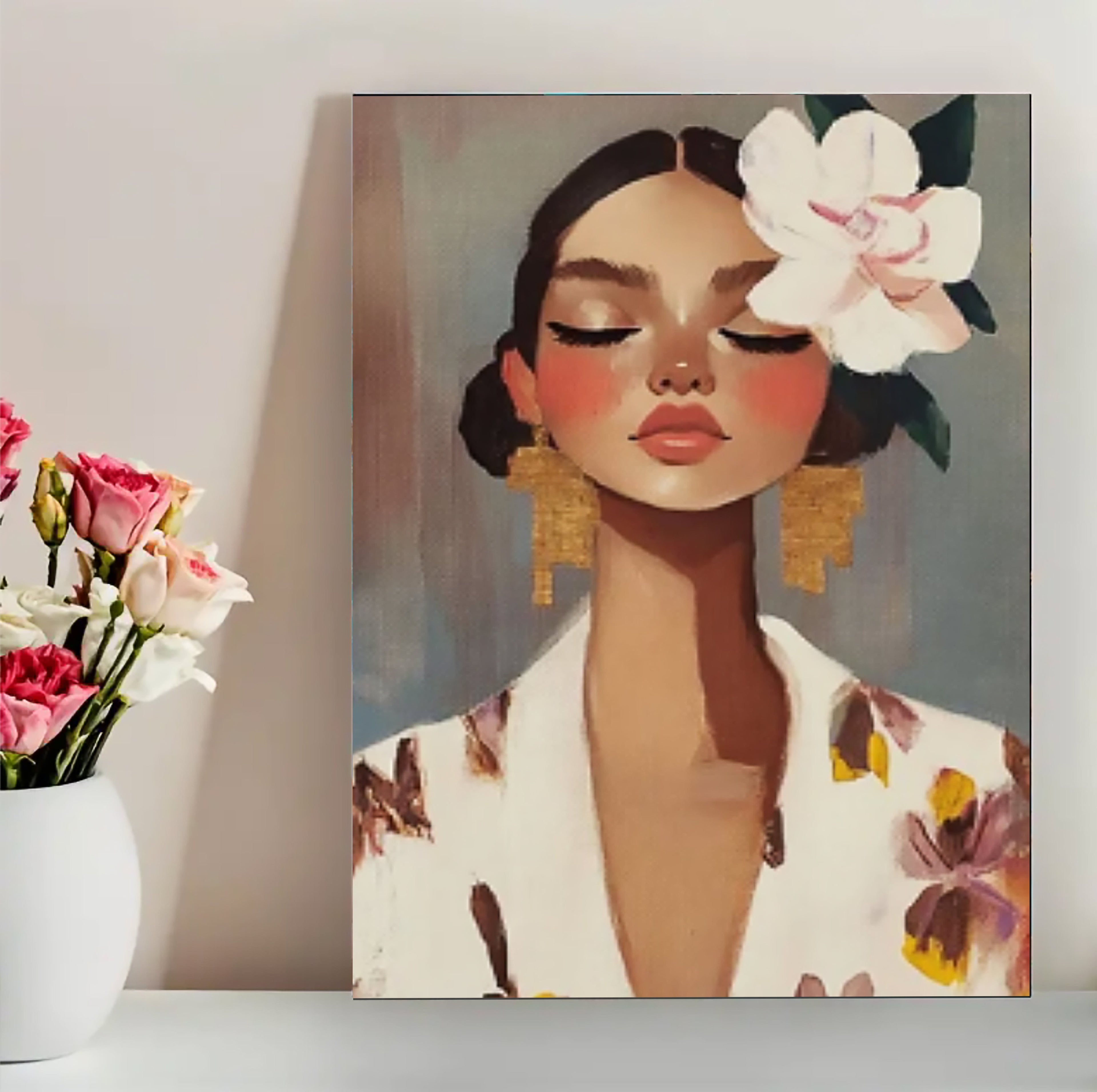 12x16 Boho Woman  Canvas Art – Contemporary Portrait Print for Gallery Wall & Studio | Tin & Time #F5006