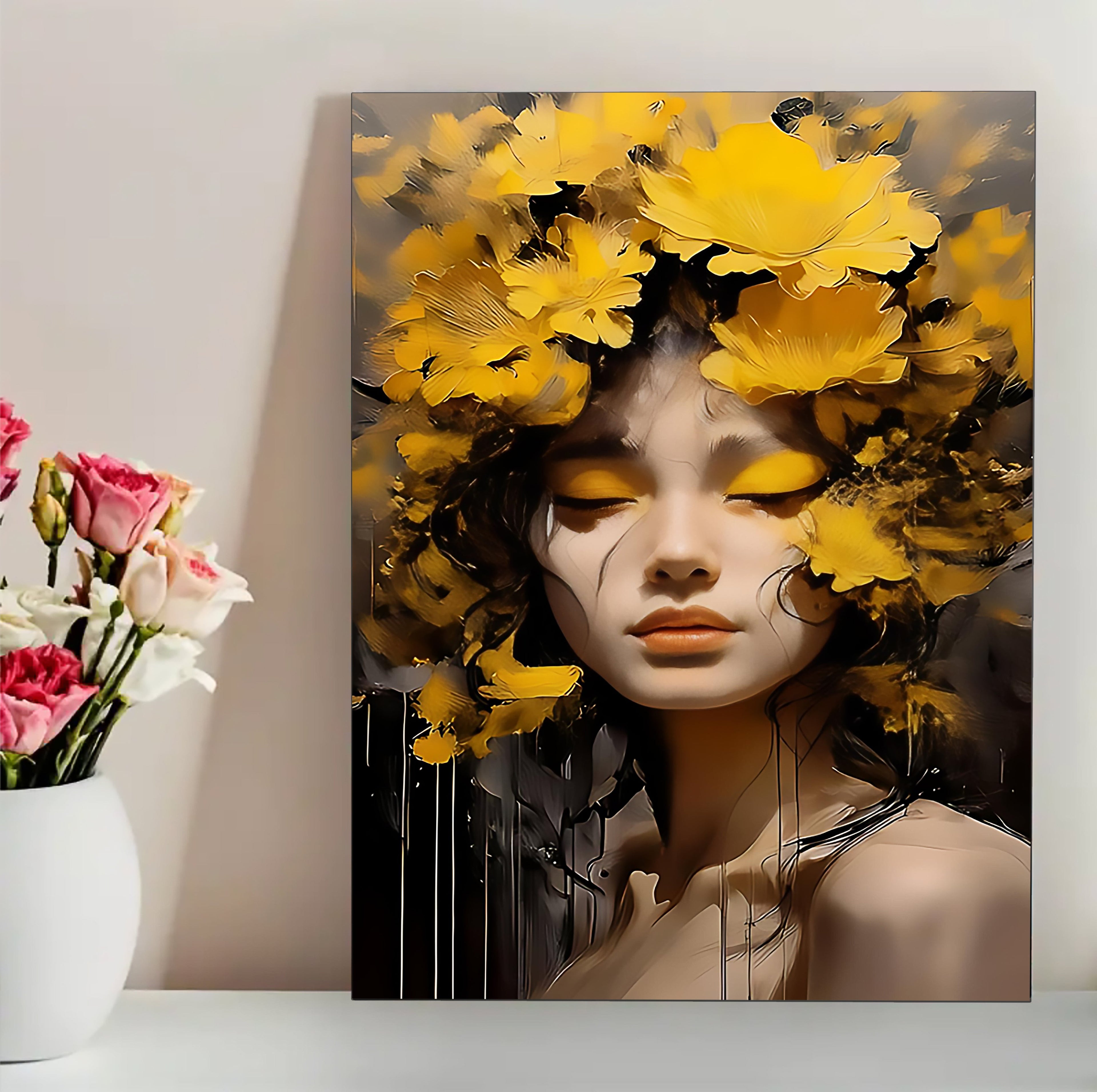12x16 Boho Woman  Canvas Art – Contemporary Portrait Print for Gallery Wall & Studio | Tin & Time #F5010