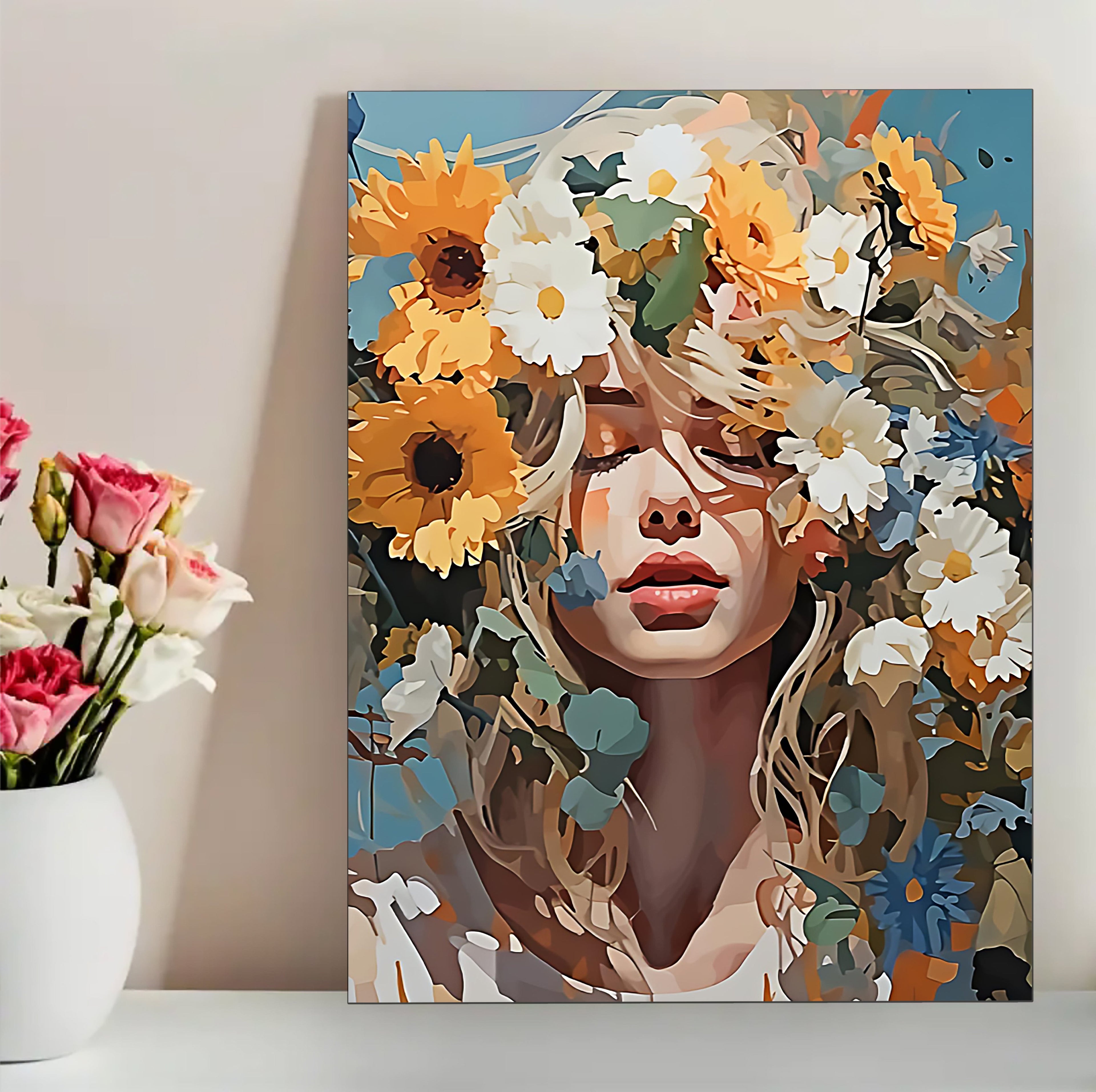 12x16 Boho Woman  Canvas Art – Contemporary Portrait Print for Gallery Wall & Studio | Tin & Time #F5012